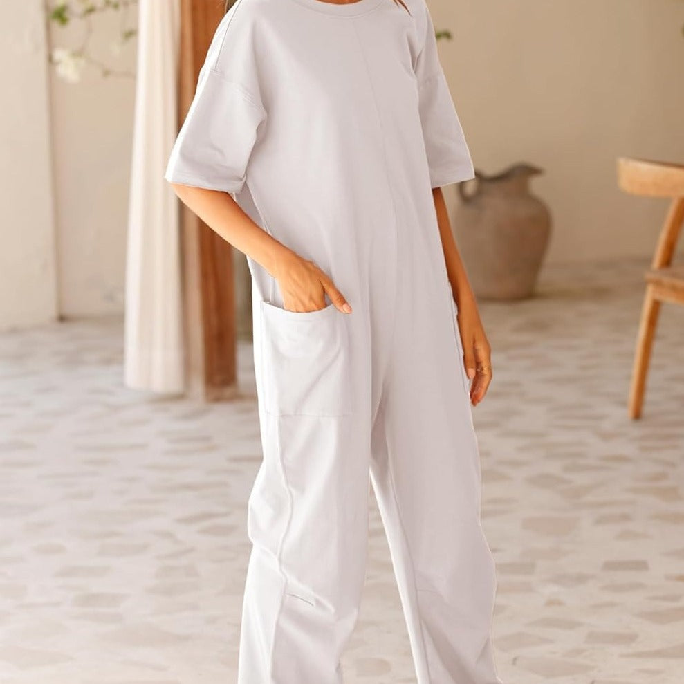 Women's Stretch V-Neck Jumpsuit With Pockets
