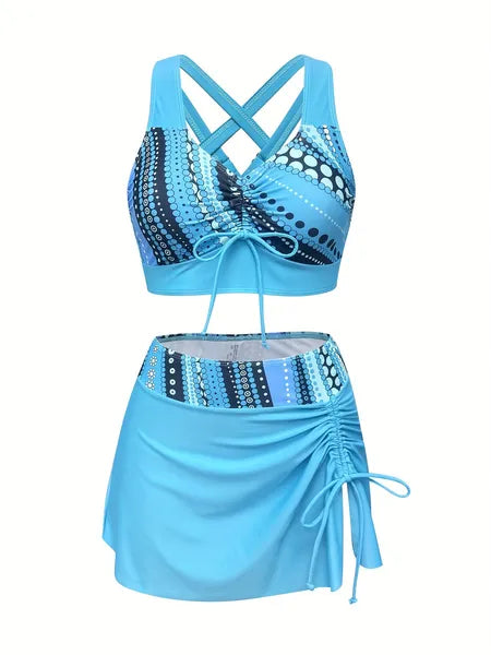 Sky Blue Quick-Dry Bikini & Cover Skirt Set