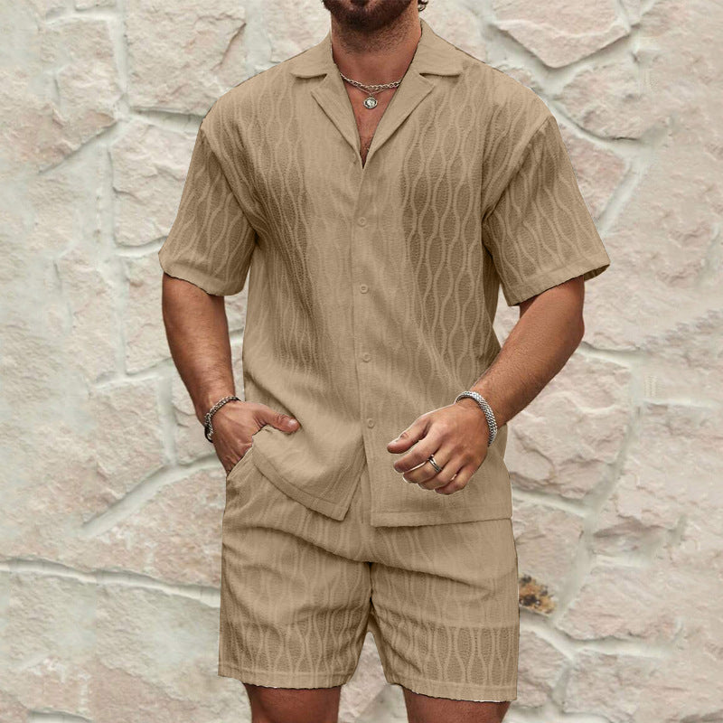 Resort Elite Men's Short Set | Textured Button Shirt & Tailored Shorts Set