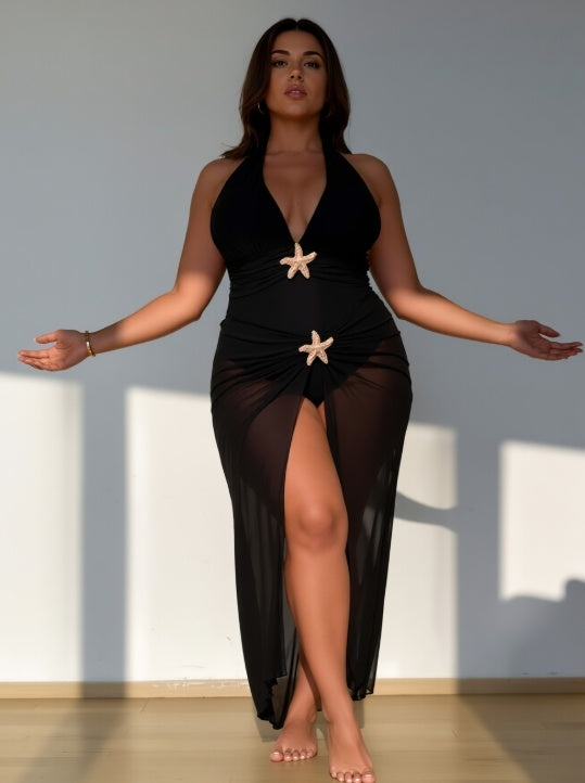 Starfish Resort One-Piece Swimsuit & Maxi Skirt Set — Plus Size (1XL–4XL)