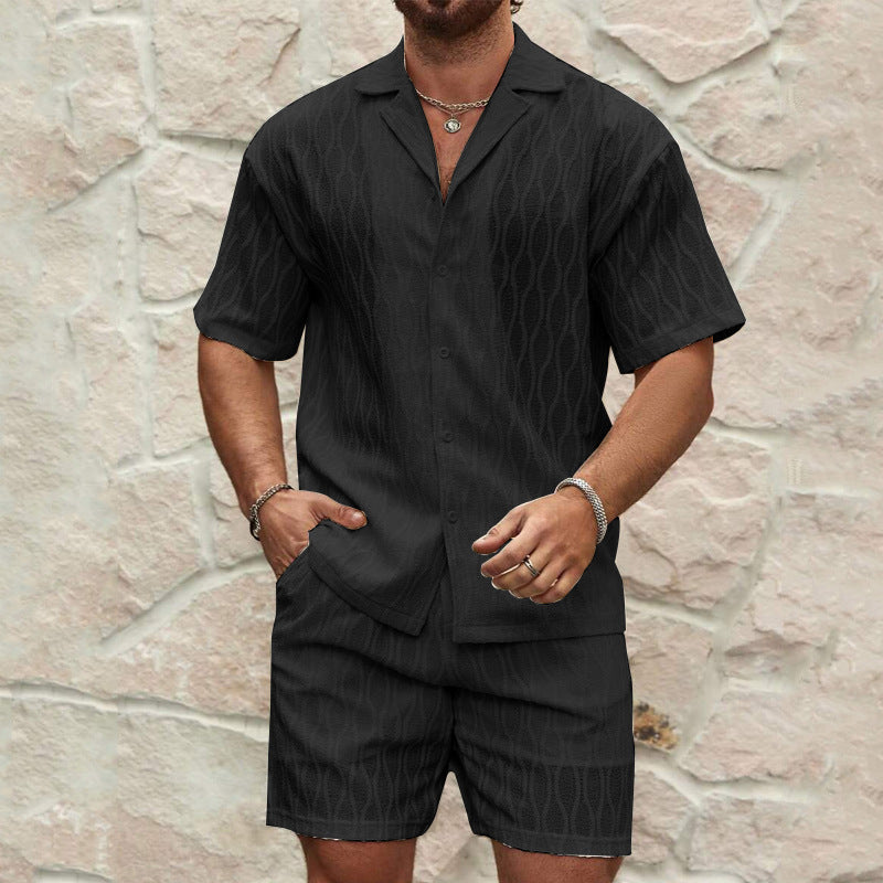 Resort Elite Men's Short Set | Textured Button Shirt & Tailored Shorts Set