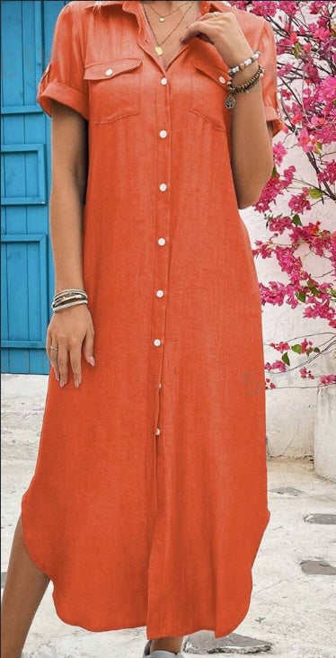 Women's Denim-Look Longline Shirt Dress