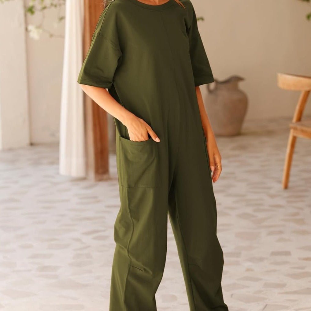 Women's Stretch V-Neck Jumpsuit With Pockets