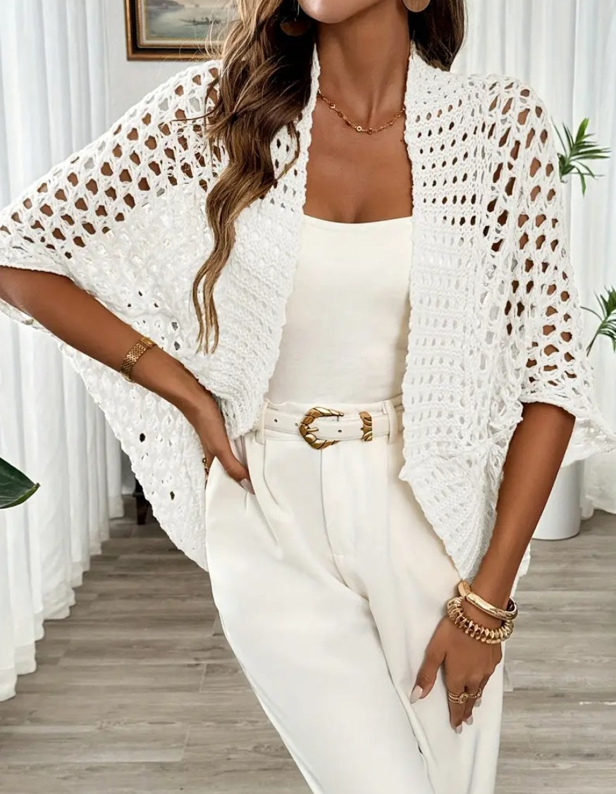 Women's Open-Knit Crochet Cardigan Cover-Up