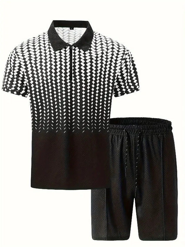 LeJean Resort Polo Short Set | Men's Textured Matching Set