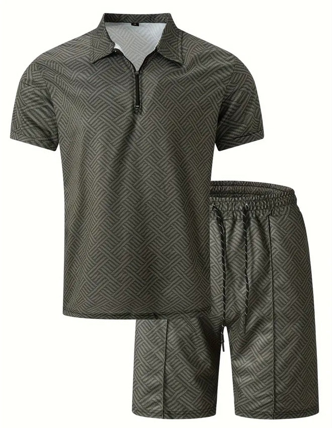 LeJean Resort Polo Short Set | Men's Textured Matching Set