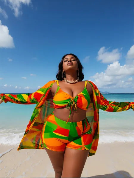 Colorblock Beach Swimsuit Set — Plus Size (1XL–4XL)
