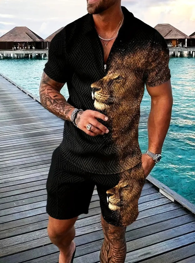 LeJean Resort Polo Short Set | Men's Textured Matching Set