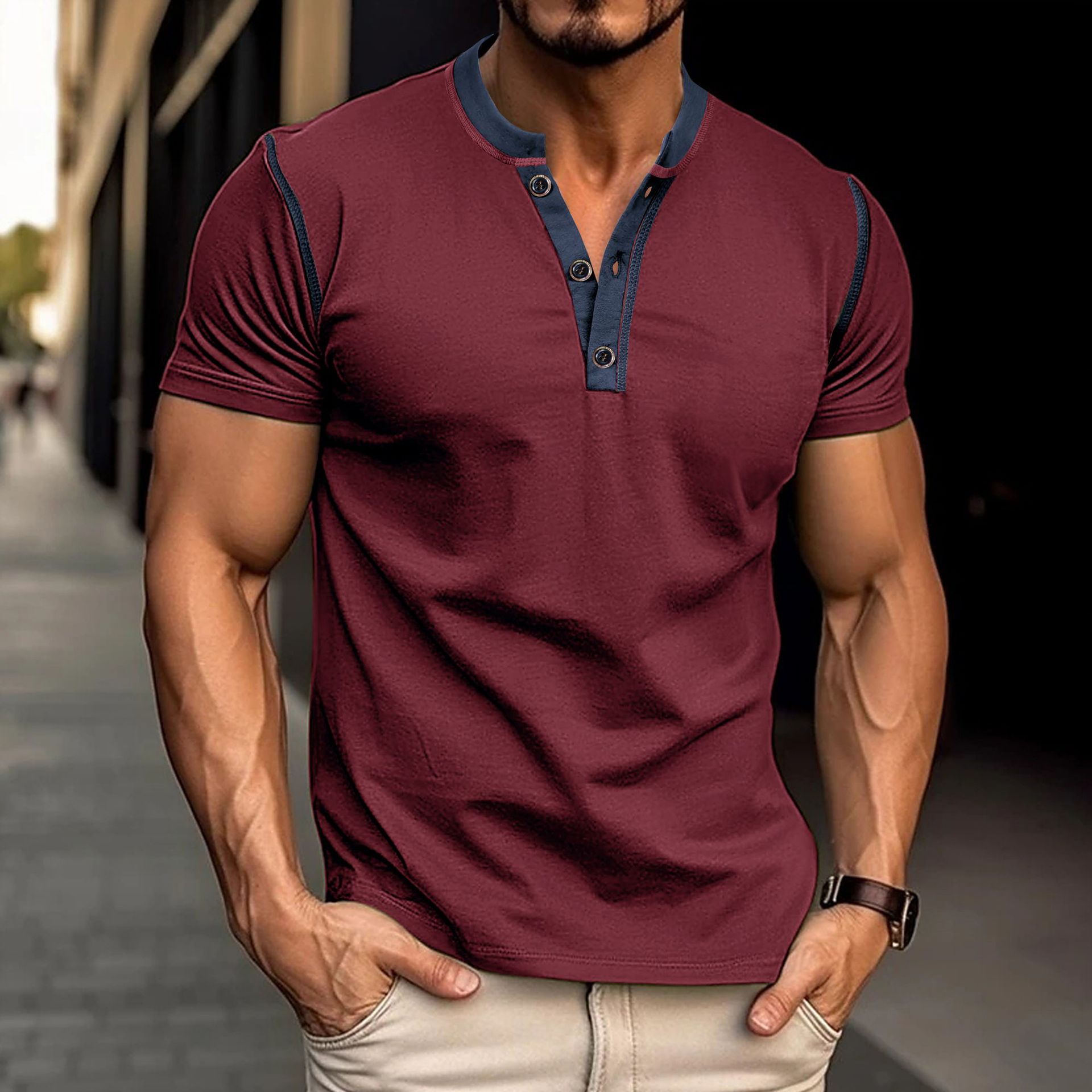 Modern Edge Henley Tee | Slim Fit Button V-Neck Men's T-Shirt
