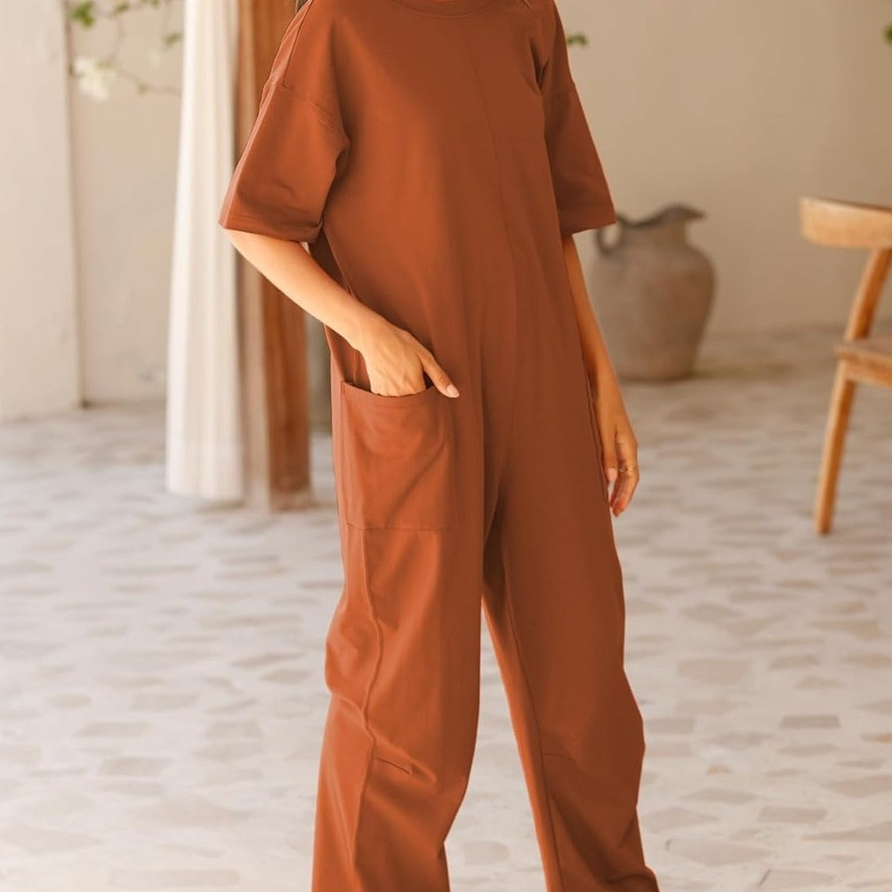 Women's Stretch V-Neck Jumpsuit With Pockets