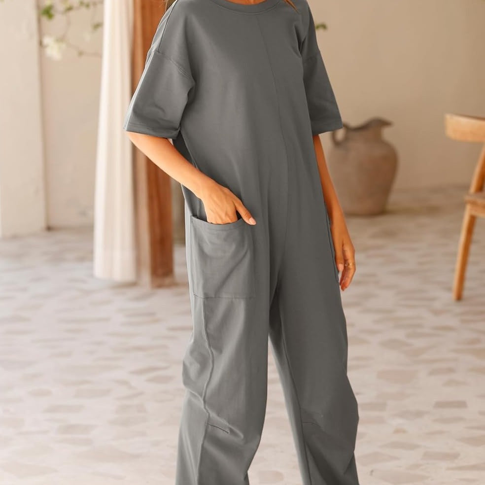 Women's Stretch V-Neck Jumpsuit With Pockets
