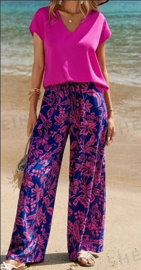 Tropical Print Two-Piece Pants Set