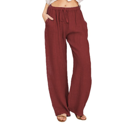 Women's Cotton Linen Wide-Leg Yoga Pants