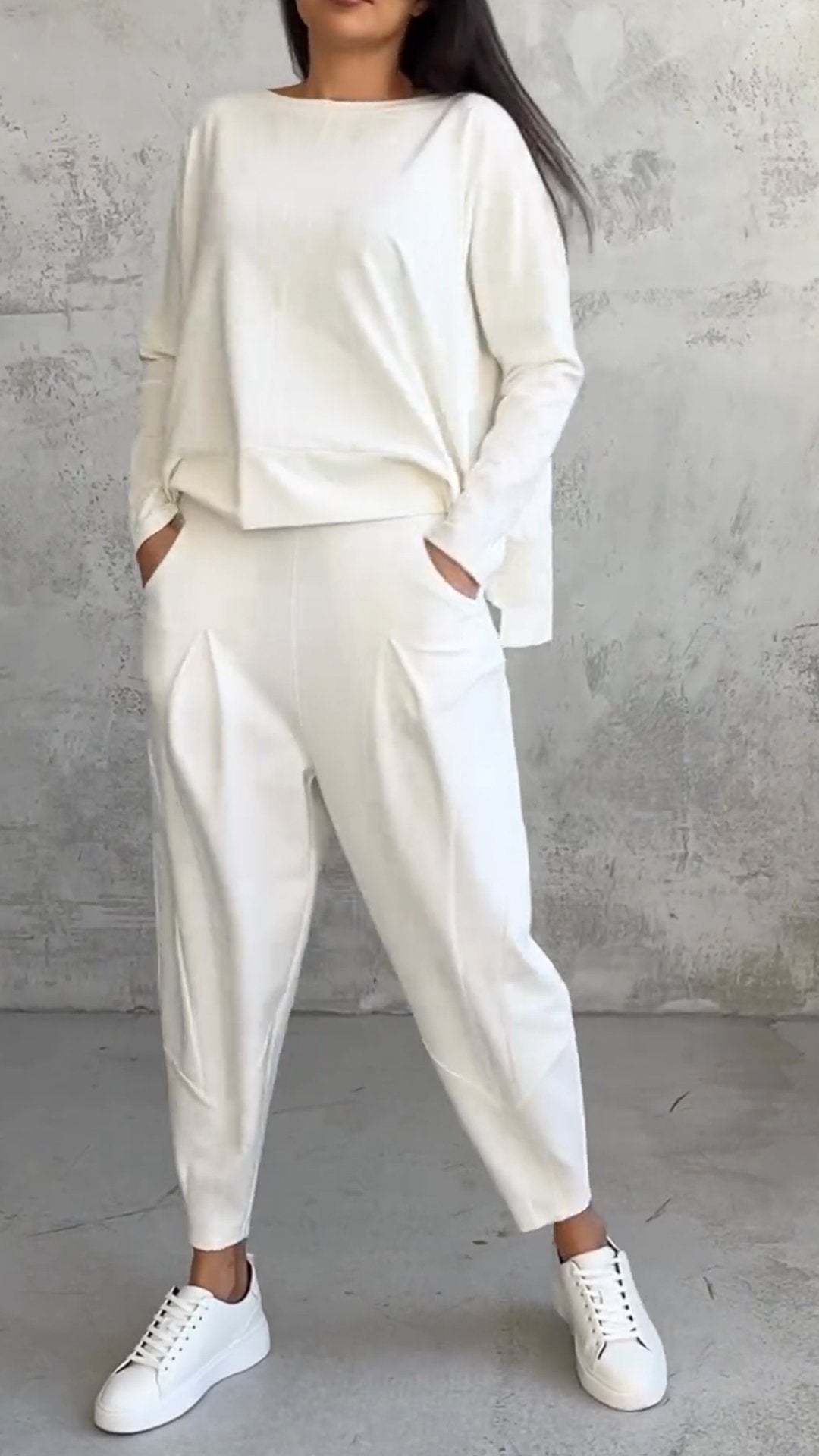 Women's Irregular Long-Sleeve Top & Harem Pants Set