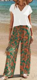 Tropical Print Two-Piece Pants Set