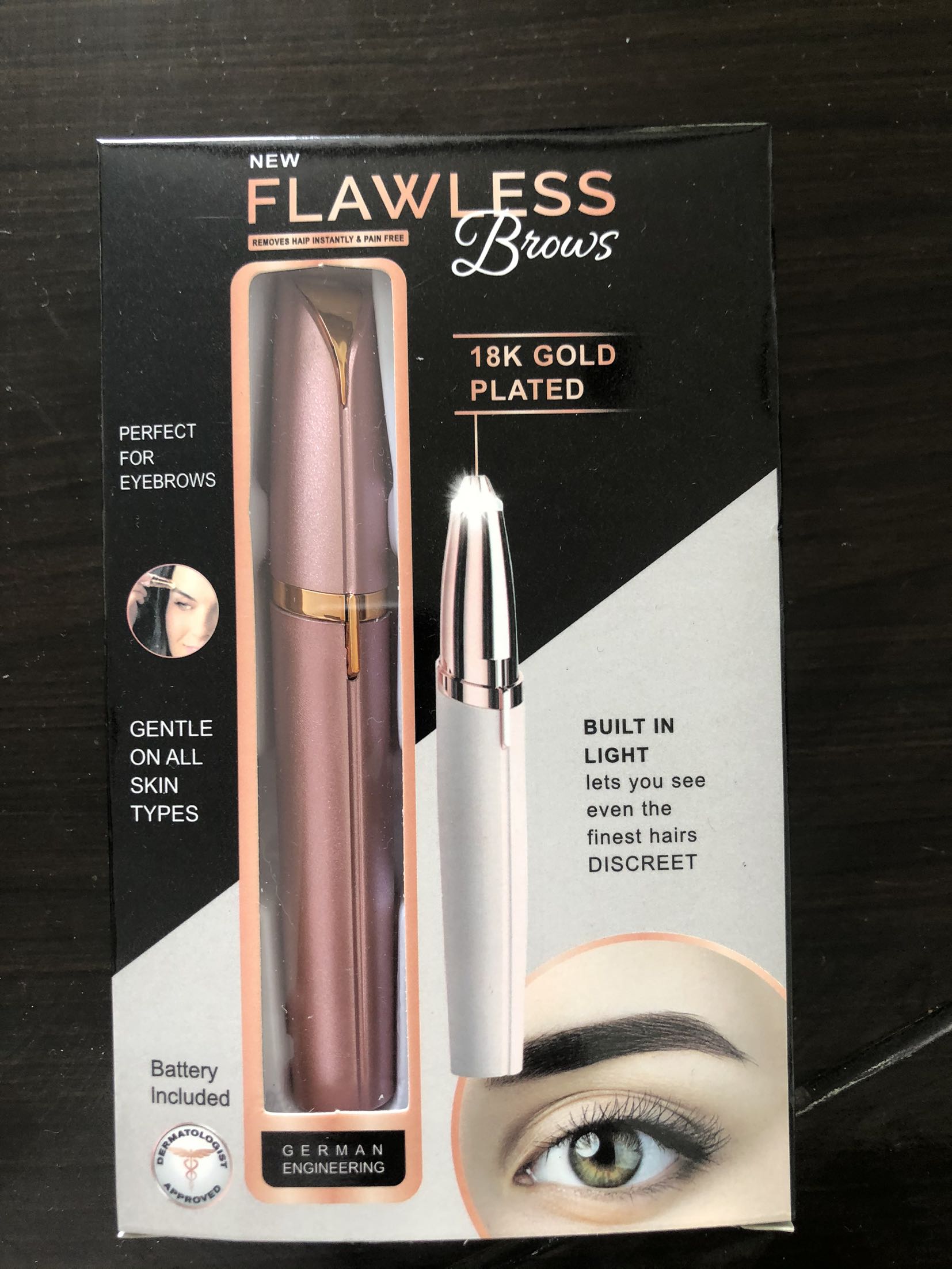 Flawless Brows Mini Electric Eyebrow Trimmer | 18K Gold LED Pen