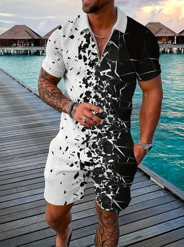 LeJean Resort Polo Short Set | Men's Textured Matching Set