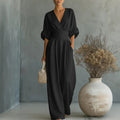 Effortless Grace Wide-Leg Jumpsuit | V-Neck Relaxed Fit Travel Jumpsuit