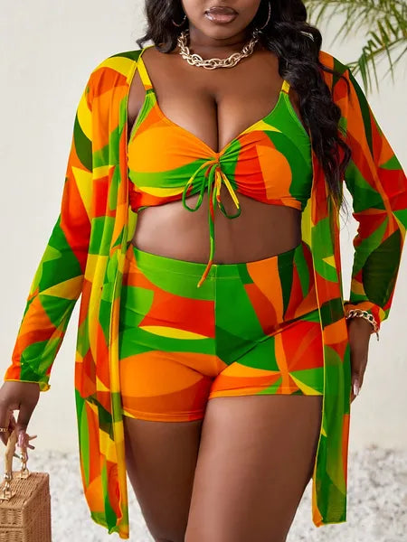 Colorblock Beach Swimsuit Set — Plus Size (1XL–4XL)