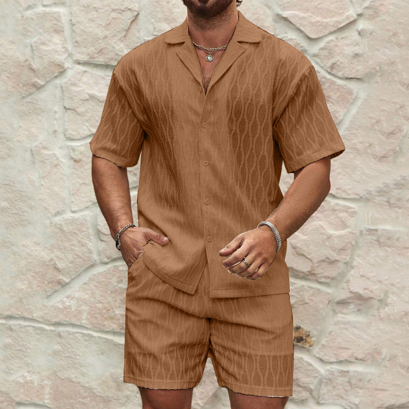 Resort Elite Men's Short Set | Textured Button Shirt & Tailored Shorts Set