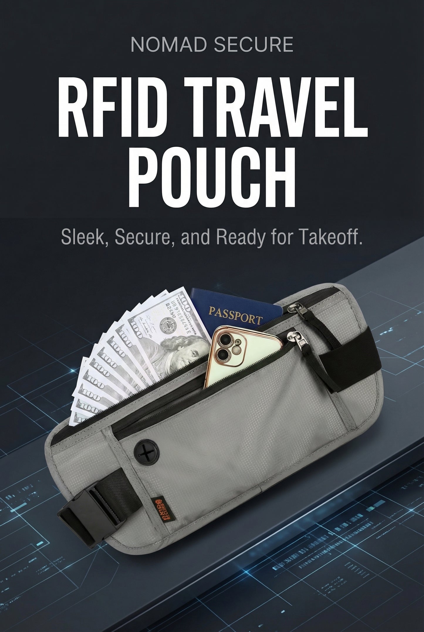 Slim RFID Travel Belt Pouch