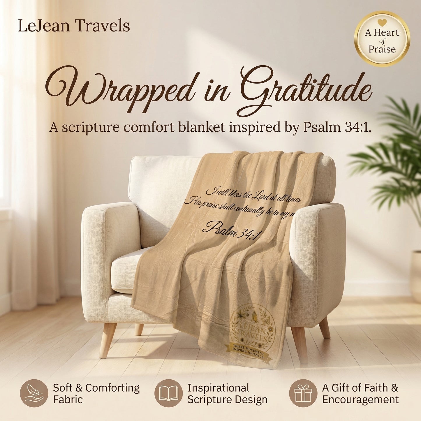 Praise Scripture Blanket – Psalm 34:1 | Faith Comfort Blanket