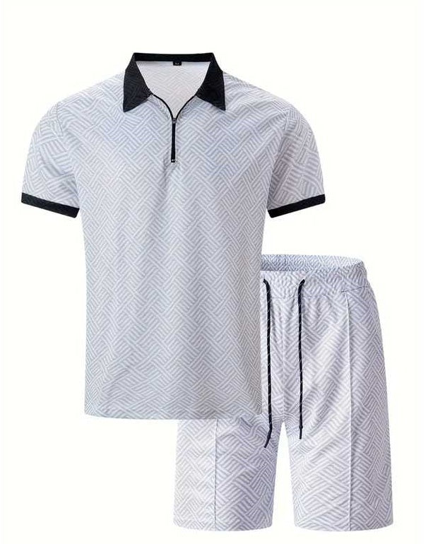 LeJean Resort Polo Short Set | Men's Textured Matching Set