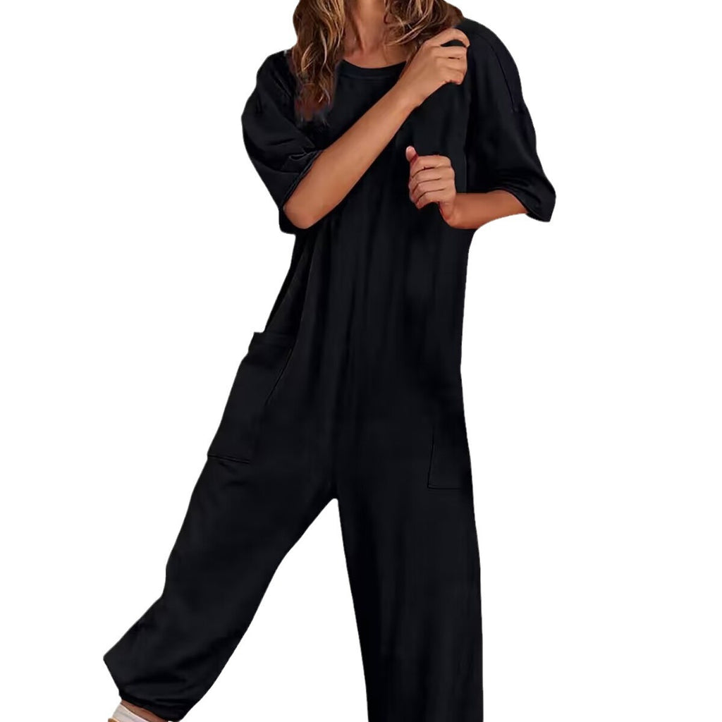 Women's Stretch V-Neck Jumpsuit With Pockets