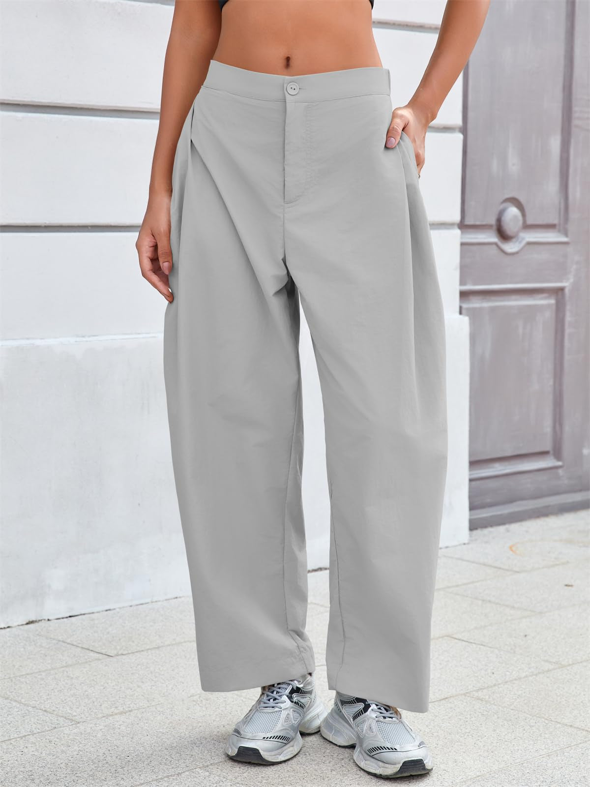 Women's Wide Leg Barrel Pants With Pockets