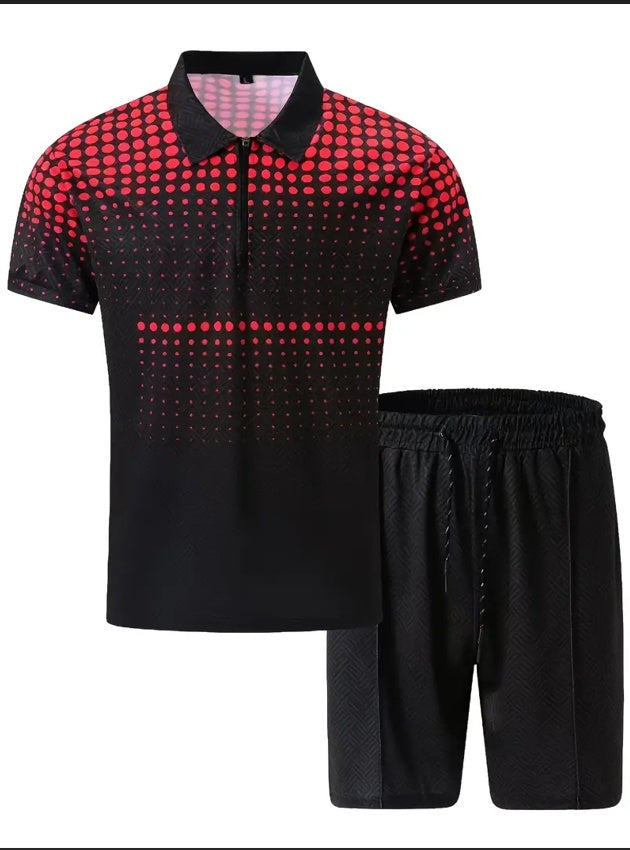 LeJean Resort Polo Short Set | Men's Textured Matching Set