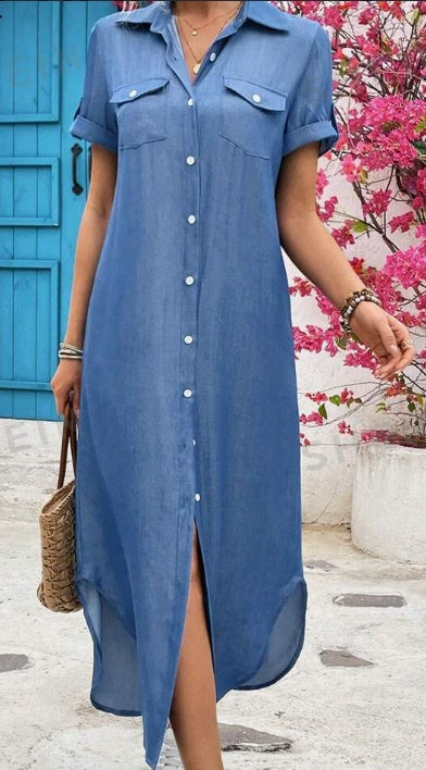 Women's Denim-Look Longline Shirt Dress