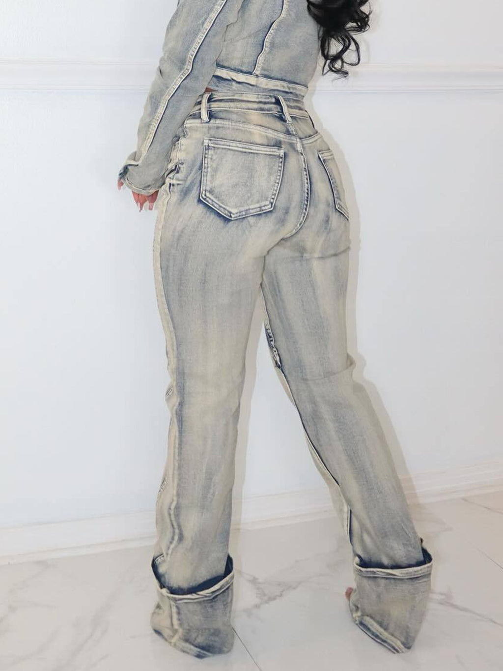 Women's High Elasticity Washed Zipper Denim Pants