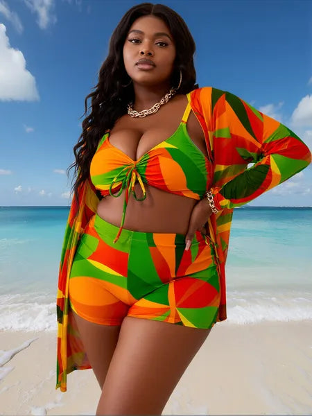 Colorblock Beach Swimsuit Set — Plus Size (1XL–4XL)