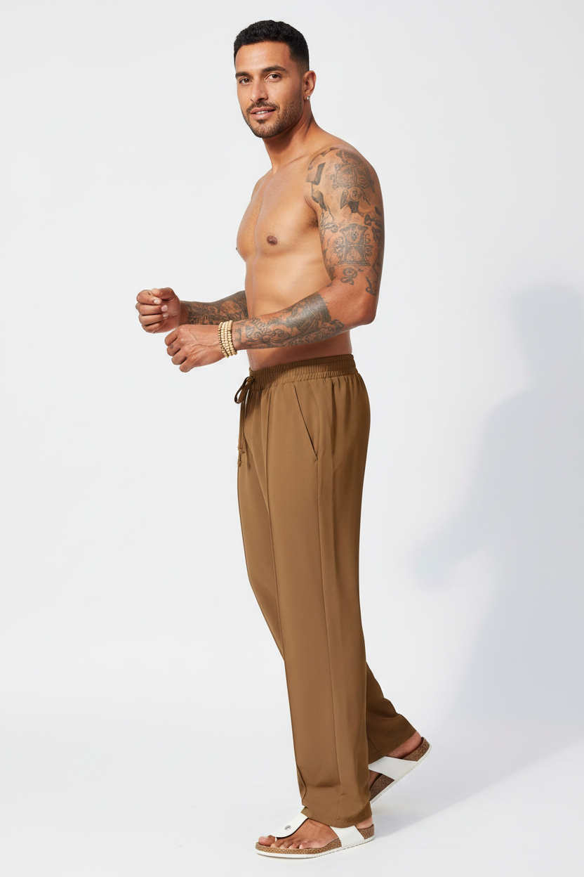 Hispanic model in brown Coastal Ease pants